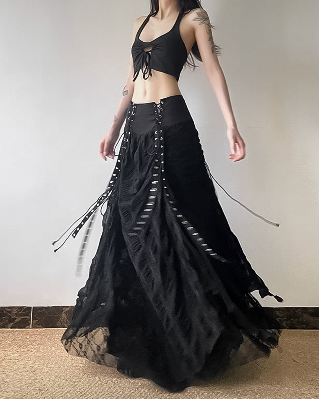 ♥LACE-UP CORSET MAXI SKIRT