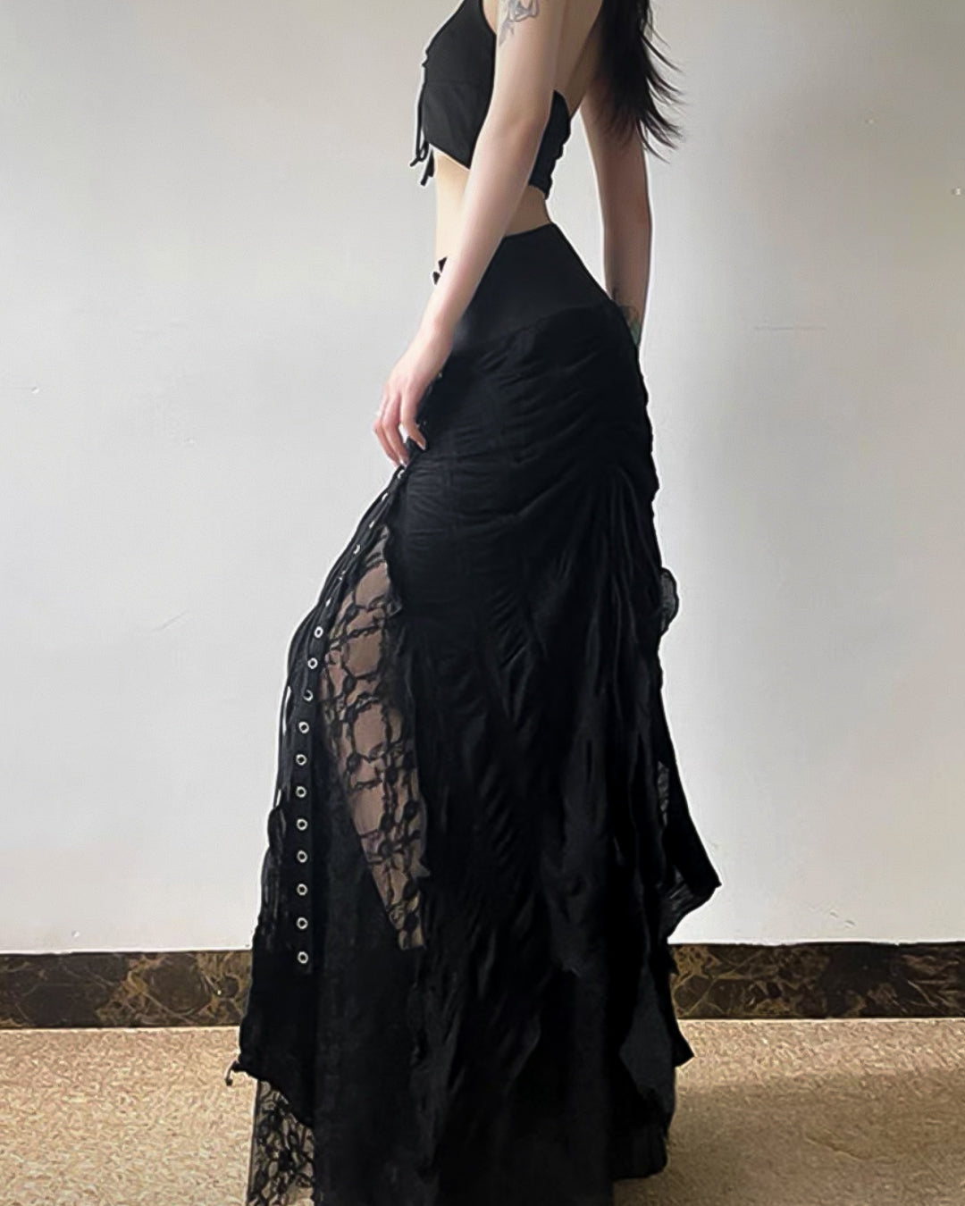 ♥LACE-UP CORSET MAXI SKIRT