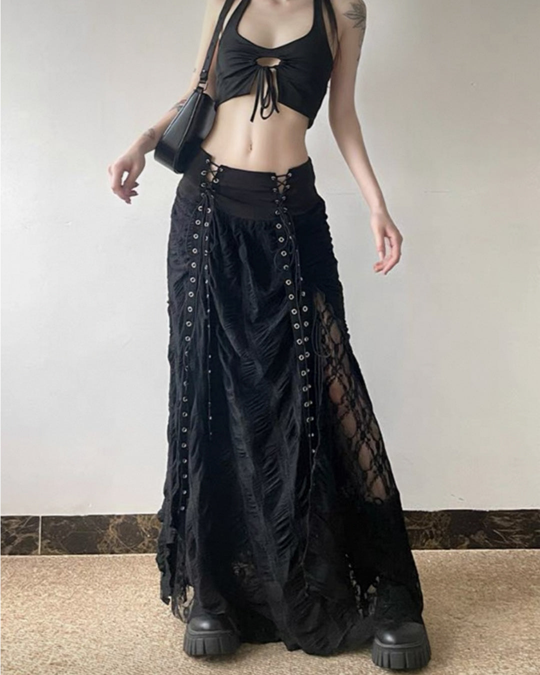♥LACE-UP CORSET MAXI SKIRT
