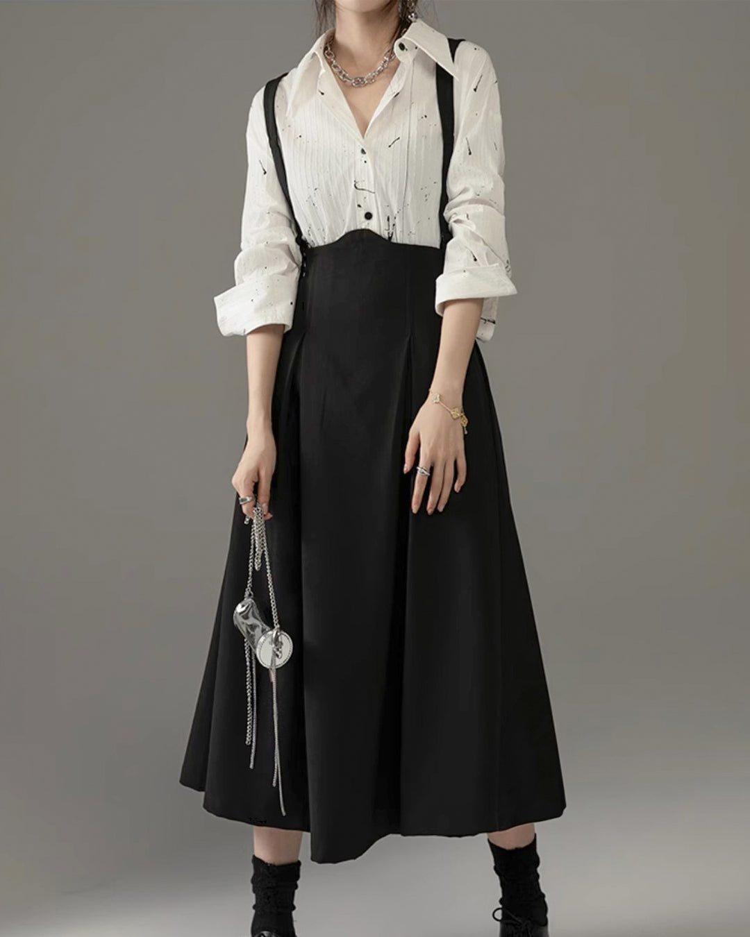 ♥SUSPENDER HIGH-WAIST FLARE SKIRT