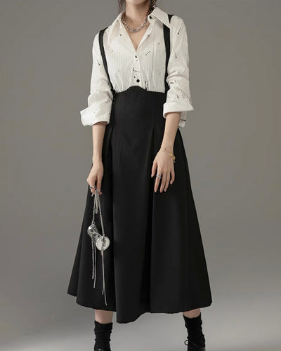 ♥SUSPENDER HIGH-WAIST FLARE SKIRT
