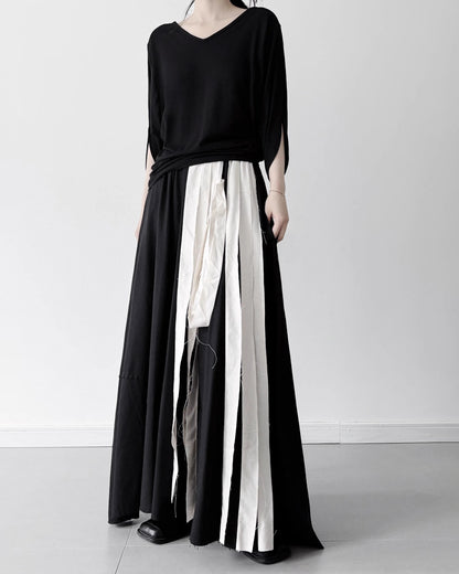 ♥RAW EDGE STRIP SKIRT