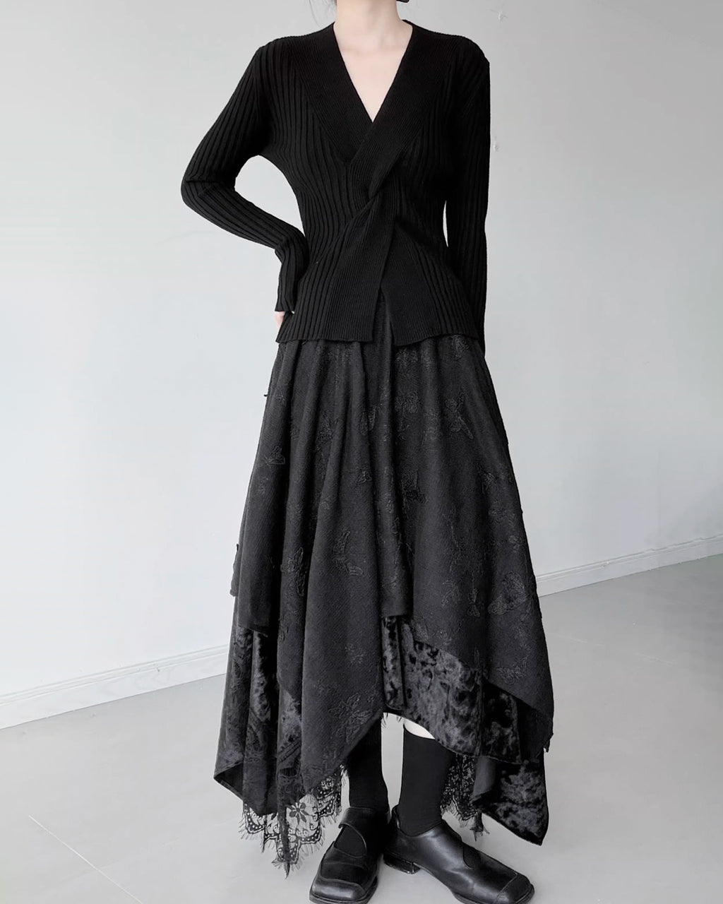 ♥ASYMMETRIC MULTI TEXTURE LAYERED SKIRT