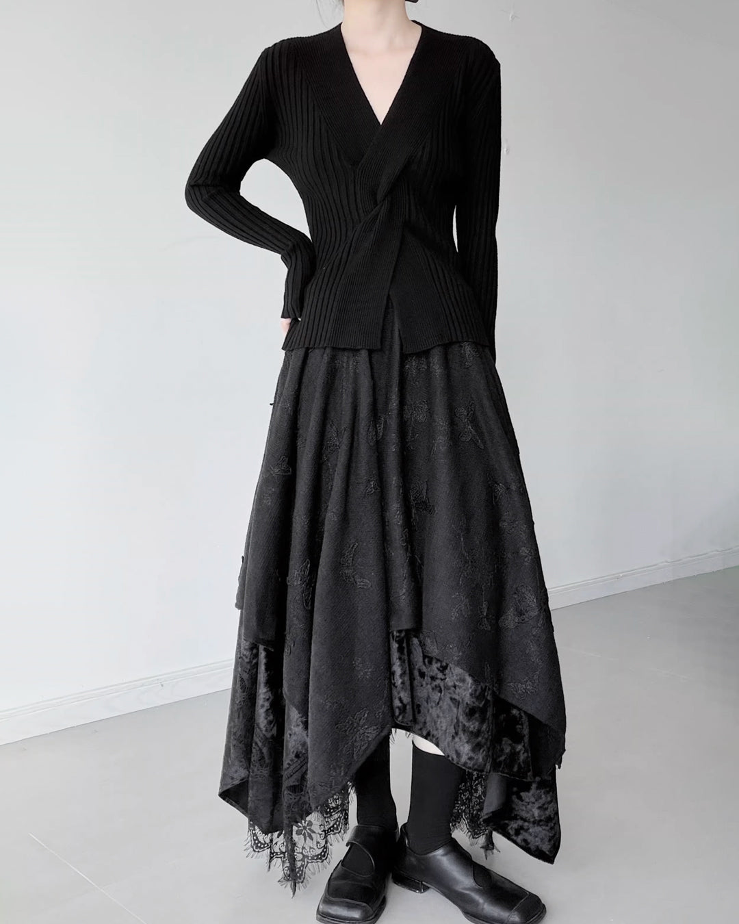 ♥ASYMMETRIC MULTI TEXTURE LAYERED SKIRT