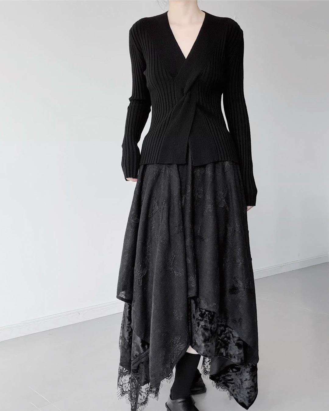 ♥ASYMMETRIC MULTI TEXTURE LAYERED SKIRT