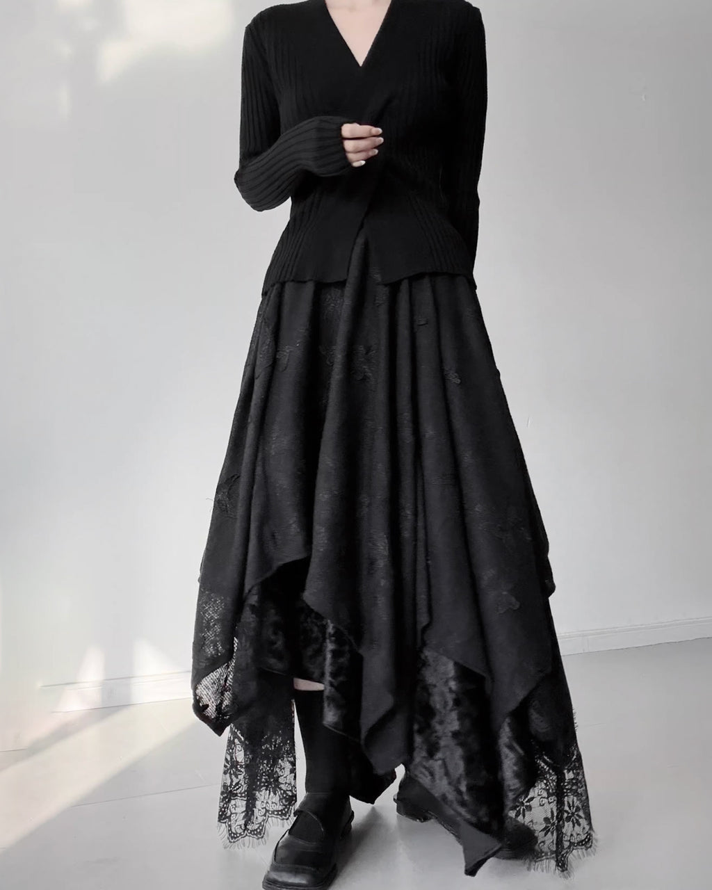 ♥ASYMMETRIC MULTI TEXTURE LAYERED SKIRT