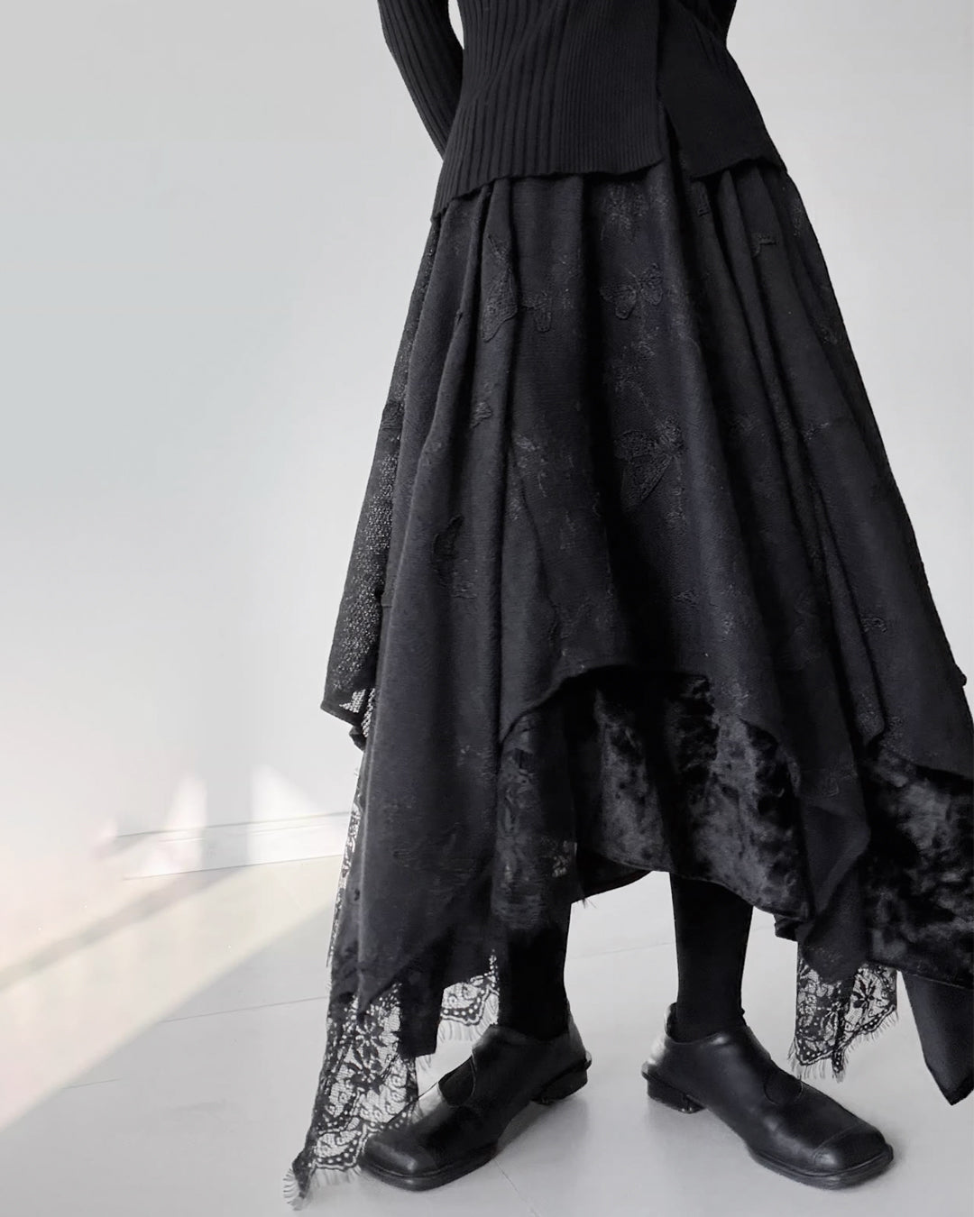 ♥ASYMMETRIC MULTI TEXTURE LAYERED SKIRT