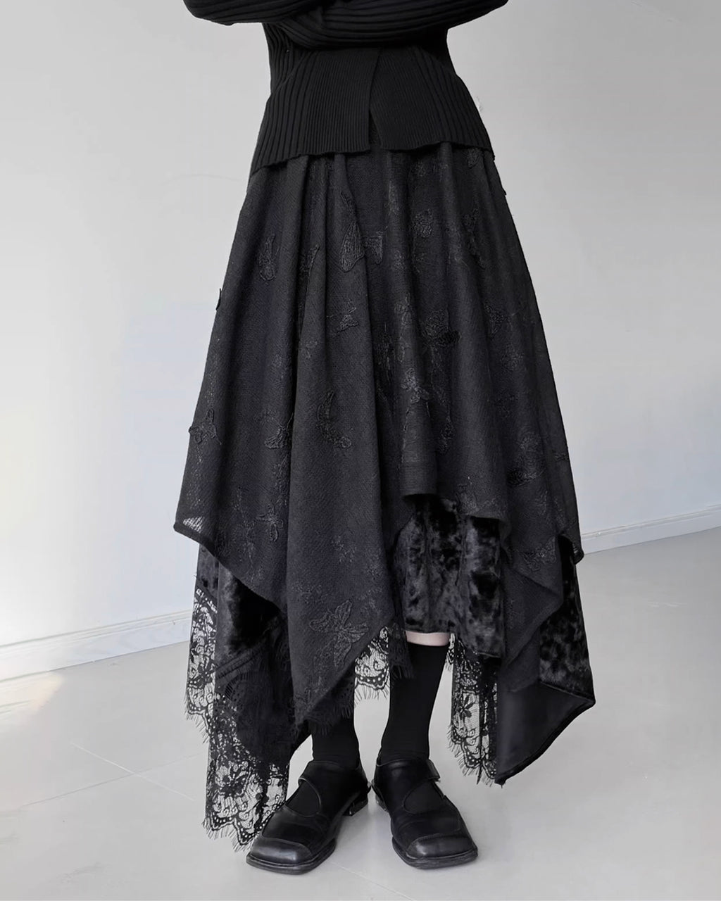 ♥ASYMMETRIC MULTI TEXTURE LAYERED SKIRT