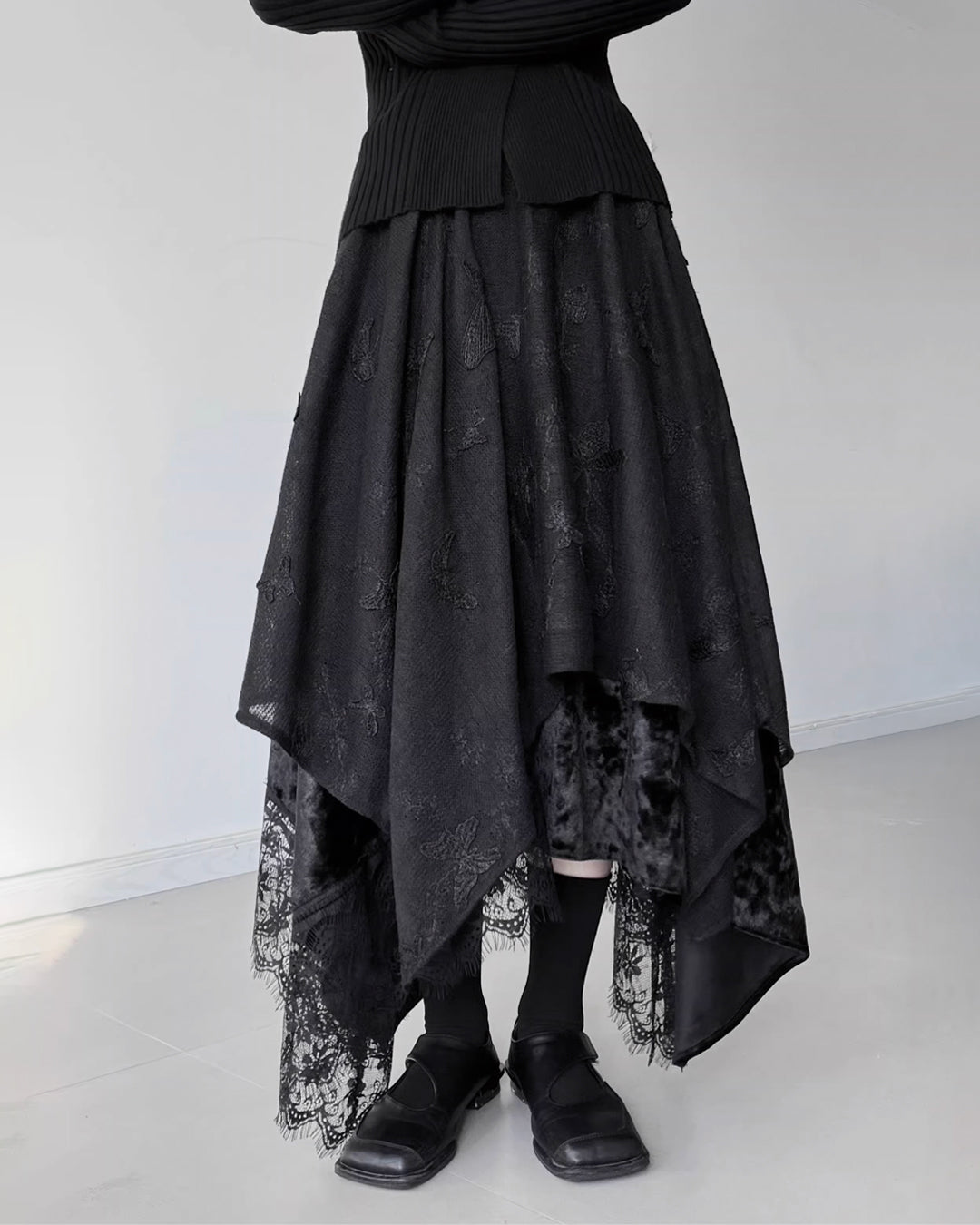 ♥ASYMMETRIC MULTI TEXTURE LAYERED SKIRT