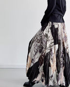 ♥ABSTRACT PRINT CRUSHED FLARED SKIRT