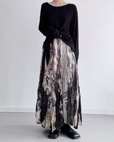 ♥ABSTRACT PRINT CRUSHED FLARED SKIRT