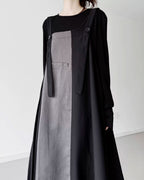 ♥TWO-TONE PLEATED SUSPENDER DRESS
