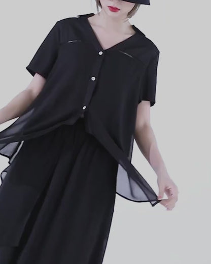 ♥IRREGULAR HEM CHIFFON SHIRT