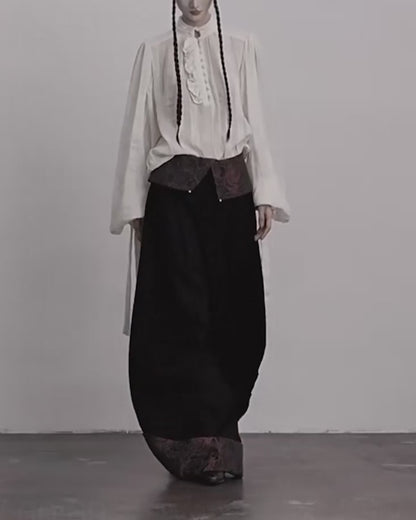 ♥CONTRAST COLLAR BARREL LEG PANTS