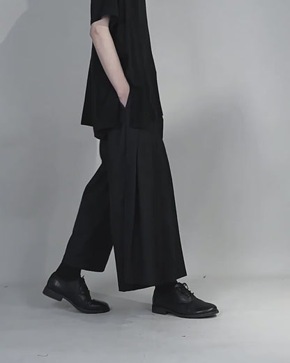 ♠♥ ONE SIDE PLEATS WIDE PANTS