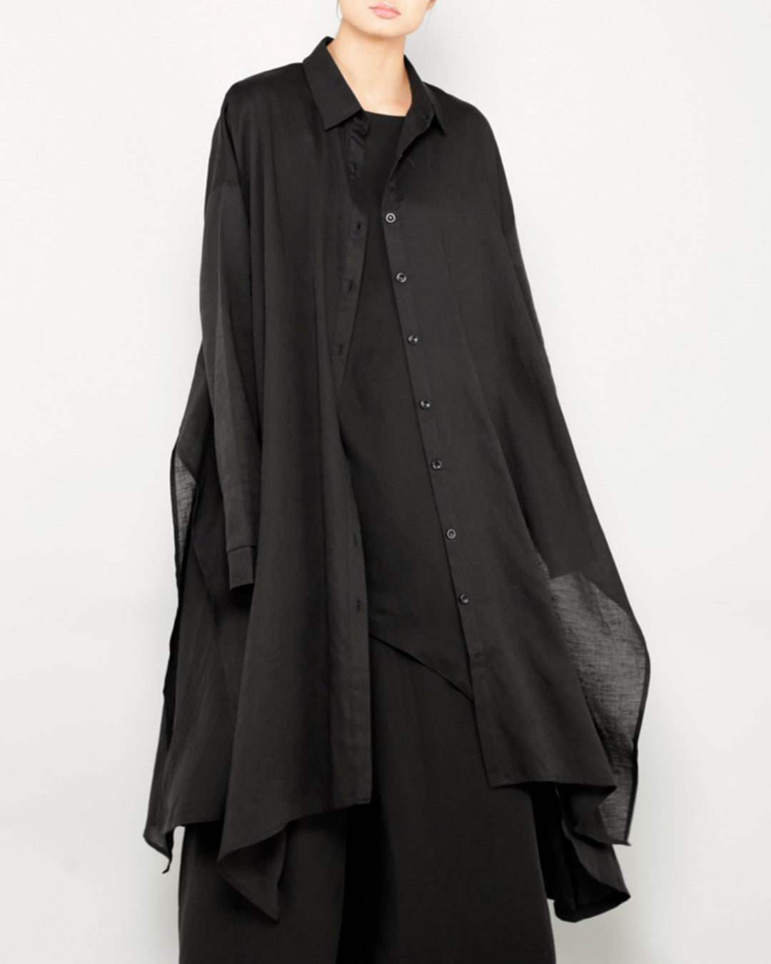 ♠♥COTTON LINEN IRREGULAR HEM SHIRT