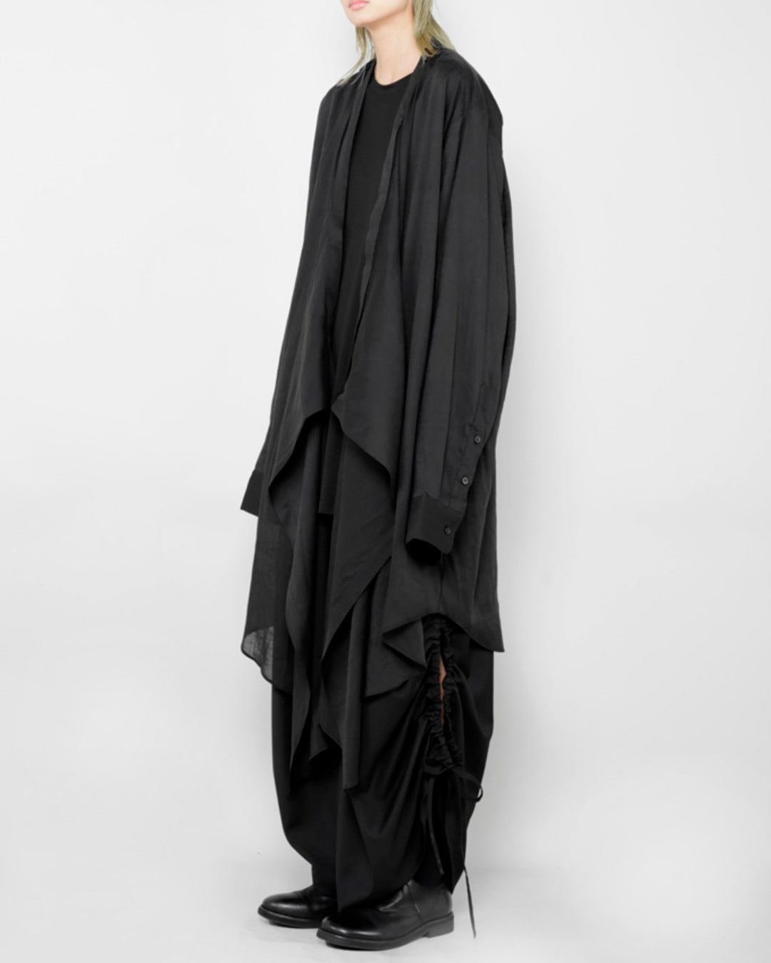 ♠♥COTTON LINEN LAYERED DRAPE SHIRT