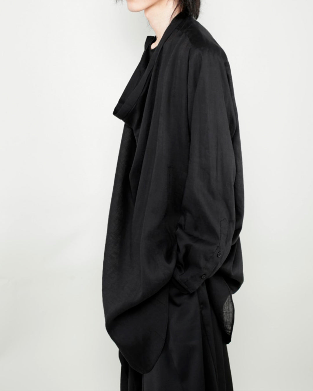 ♠♥COTTON LINEN LAYERED DRAPE SHIRT