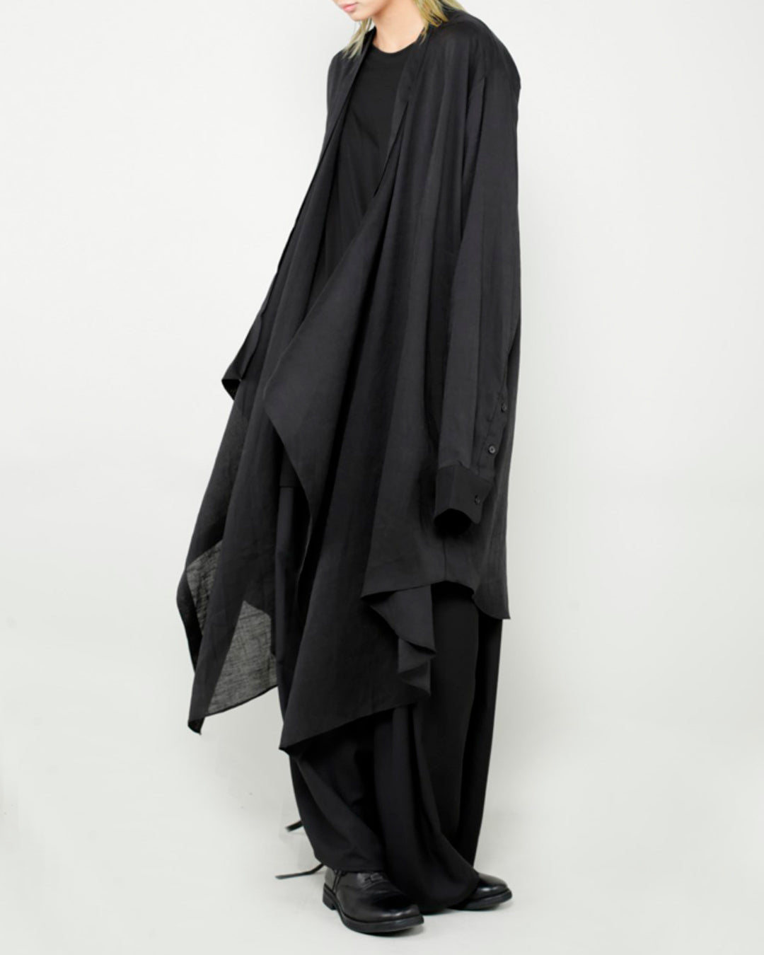 ♠♥COTTON LINEN LAYERED DRAPE SHIRT