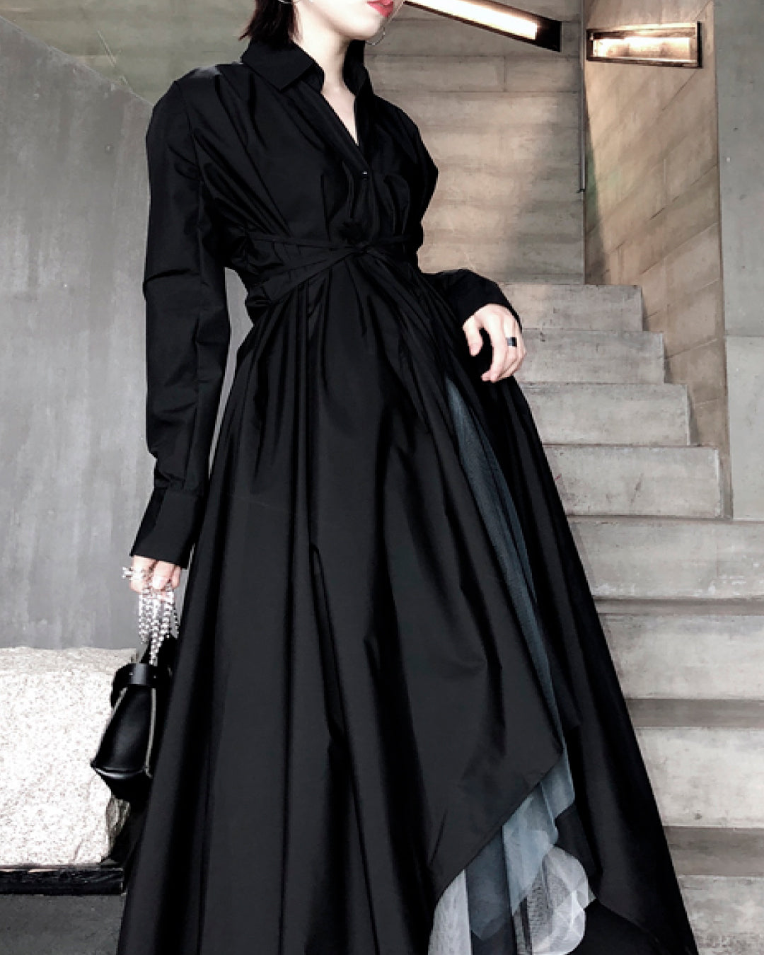 l_orL'Or Irregular Hem Jacquard Dress / Gray