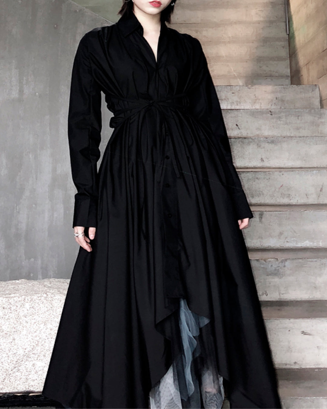 ♥IRREGULAR HEM SHIRT DRESS – Black Gravity