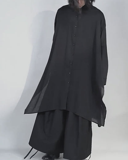 ♠♥COTTON LINEN IRREGULAR HEM SHIRT